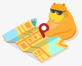 Hippo Putting Pin On A Map - Illustration, HD Png Download, Free Download