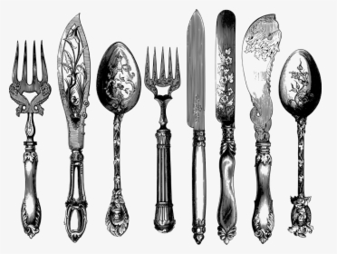 Vintage, Cutlery, Line Art, Spoon, Knife, Fork - Vintage Silverware, HD Png Download, Free Download