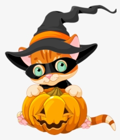 Cute Halloween Cat In Pumpkin Clipart - Cute Halloween Cat Clipart, HD Png Download, Free Download