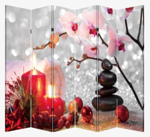 6 Panel Folding Screen Canvas Divider- Winter Spa Free - Curtain, HD Png Download, Free Download