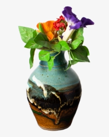 Turquoise-brown Handmade Pottery Flared Vase With Flowers - Vase, HD Png Download, Free Download