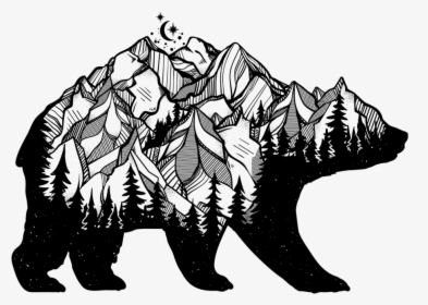 Bear With Mountains Clipart , Png Download - Bear Art With Trees, Transparent Png, Free Download