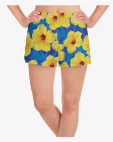 Yellow Hawaii Flowers Short Textile Print Design Illustration - Shorts, HD Png Download, Free Download