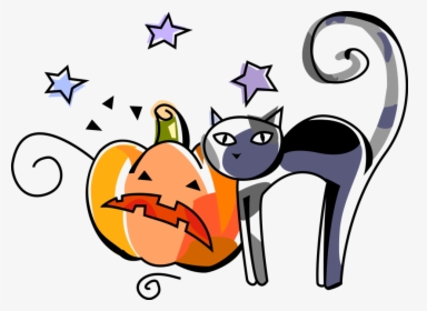 Vector Illustration Of Halloween Black Cat Associated - Monografia De Halloween, HD Png Download, Free Download