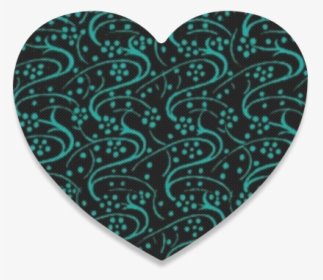 Vintage Swirl Floral Teal Turquoise Black Heart Coaster - Heart, HD Png Download, Free Download