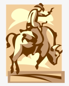 Vector Illustration Of Rodeo Cowboy Rides Bronco Bull - Cowgirl On A Bull Drawing Easy, HD Png Download, Free Download