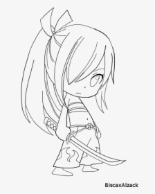 Erza Lineart - Erza Scarlet Chibi Drawing, HD Png Download, Free Download