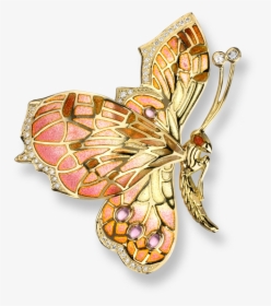Nicole Barr Designs 18 Karat Gold Butterfly Brooch-pink - Pink And Gold Butterfly, HD Png Download, Free Download