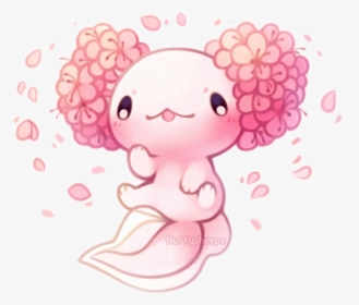#axolotl #axolote #pink #kawai #cute #flowers #petals#iwantaaxolotl - Kawaii Cherry Blossom Drawing, HD Png Download, Free Download