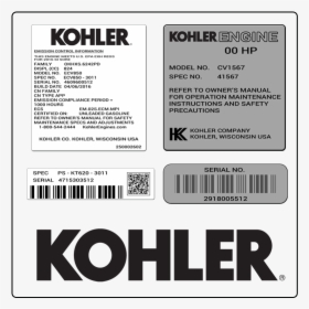 Examples Of What Kohler Model Tags Usually Look Like - Kohler, HD Png Download, Free Download