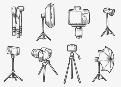 Free Hand Drawn Camera Tripod Vectors - Camera On A Tripod Drawing, HD Png Download, Free Download