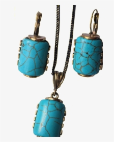 Earring And Neckless Bronze Set With Turquoise - Locket, HD Png Download, Free Download