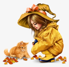 Little Girl In Raincoat With A Kitty Png 41405a29a94562247 - Tubes Png, Transparent Png, Free Download