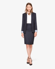 Navy Blue Wool One Button Skirt Suit With Peak Lapels"  	 - Woman In Vest Png, Transparent Png, Free Download
