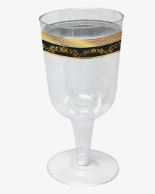 Elegant Disposable Wine Glass 180ml Black-gold Trim - Wine Glass, HD Png Download, Free Download
