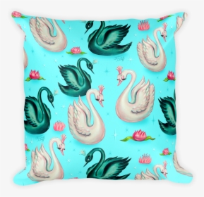 Swans With Tiaras On Aqua • Square Pillow - Cushion, HD Png Download, Free Download