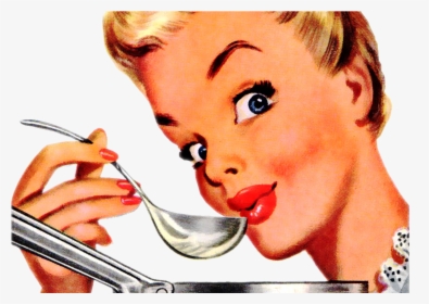 A Vintage Image Of A Woman Taking A Sip From A Spoon - 1950's Gender Stereotype Ads, HD Png Download, Free Download