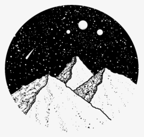Mountains, 3, Moon, Stars, Night, Sky, Falling, Star - Night Sky Mountain Drawing, HD Png Download, Free Download