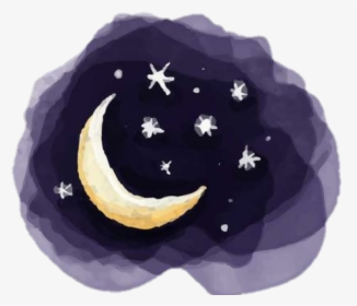 Drawn Night Sky Watercolour - Night Sky Moon And Stars Drawing, HD Png Download, Free Download