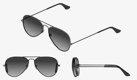 Three Views Of Aviator Glasses - Monochrome, HD Png Download, Free Download