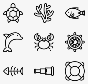 Sea Life - Sea Life Cartoon Black And White, HD Png Download, Free Download