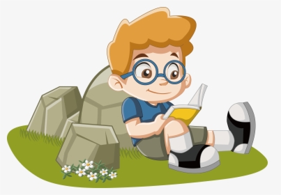 Reading A Book Sitting On The Grass Little Boy Png - Animated Boy Reading  And Sitting, Transparent Png - kindpng