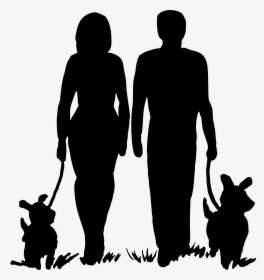 Dog-walking - Couple And Dogs Silhouette, HD Png Download, Free Download