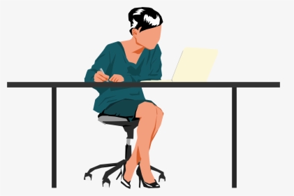 Woman Sitting At Big - Person At Desk Clipart, HD Png Download, Free Download