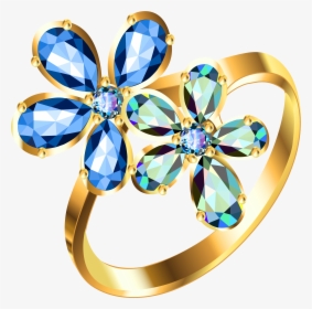 Silver Ring With Blue Floral Diamonds Png Clipartu200b - Jewelry Clip Art, Transparent Png, Free Download