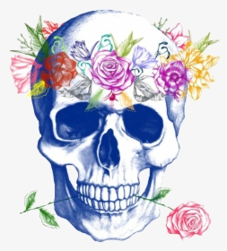 Cartoon Skull With Flower Crown, HD Png Download, Free Download