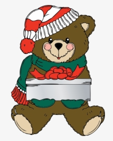 Christmas Bear Wih Present Svg Clip Arts - Christmas Teddy Bear Clip Art, HD Png Download, Free Download