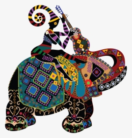 Elephants And People - Vector Indian Painting Ethnic Elephant, HD Png Download, Free Download