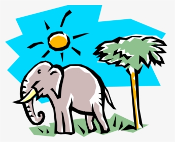 Vector Illustration Of African Elephant With Sun And - Indian Elephant, HD Png Download, Free Download
