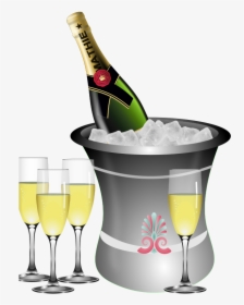 Wedding Bottle Champagne Clipart - Champagne Bottle And Glasses Clipart, HD Png Download, Free Download