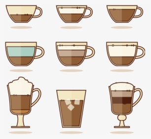 Coffee Mugs Cup Tea Iced Espresso Vector - Types Of Coffee Illustration, HD Png Download, Free Download