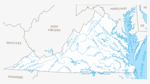 Major Rivers And Lakes In Virginia - Map Of Virginia Rivers, HD Png Download, Free Download