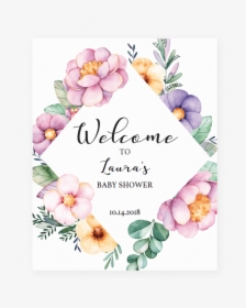 Printable Floral Wreath Welcome Sign For Shower By - Free Printable Signs For A Baby Shower, HD Png Download, Free Download