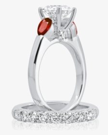 Diamond Engagement Ring With Pear Shaped Ruby Side - Engagement Ring, HD Png Download, Free Download