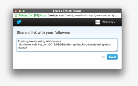 Tweet Using Web Intents - Twitter Account Link Example, HD Png Download, Free Download