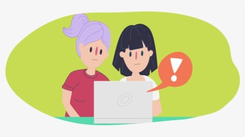 Two Girls Looking At Laptop With Exclamation Point - Cyber Bullying Kids Helpline, HD Png Download, Free Download