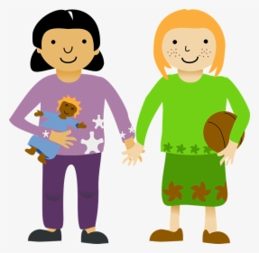 Two Little Girls Svg Clip Arts - Girls Holding Hands Clipart, HD Png Download, Free Download