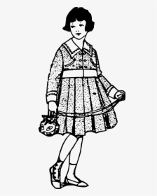 Young Girl In A Dress Clip Arts - Girl In Dress Clipart Black And White, HD Png Download, Free Download
