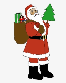 Santa Clip Art With Sack And Christmas Tree - Santa Clipart With Christmas Tree, HD Png Download, Free Download
