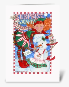 Elf & Snowman Surprise For Santa Greeting Card - Illustration, HD Png Download, Free Download