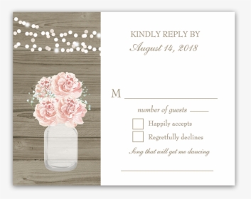 Rustic Mason Jar Blush Floral Wedding Rsvp Cards - Garden Roses, HD Png Download, Free Download