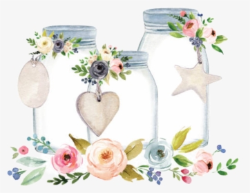 #watercolor #masonjar #jars #flowers #floral #decorative - Garden Roses, HD Png Download, Free Download