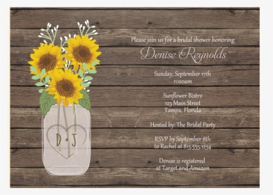 Sunflower Mason Jar Bridal Shower Invitation - Thank You With Sunflower, HD Png Download, Free Download