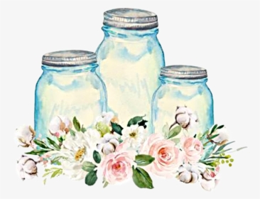 #watercolor #flowers #floral #jars #masonjars #cotton - Garden Roses, HD Png Download, Free Download