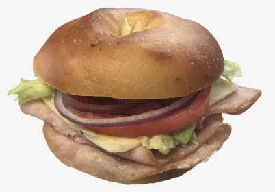 Ham Sandwich On Plain Bagel With Onion, Tomato, Lettuce - Cheeseburger, HD Png Download, Free Download