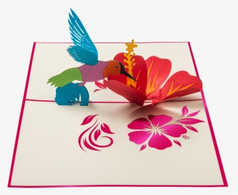 Colorful Hummingbird Sipping Nectar From A Giant Red - Hibiscus Pop Up Card, HD Png Download, Free Download